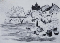 Lavandières by Lélia Pissarro - Figurative etching