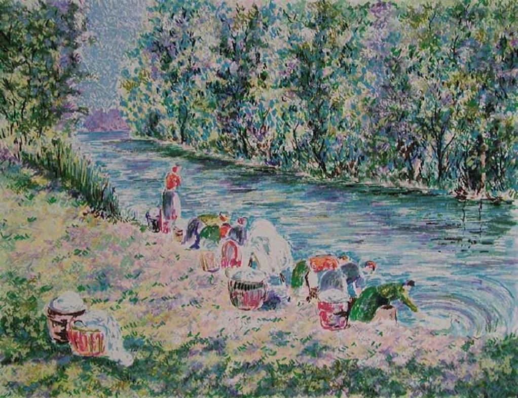 Lelia Pissarro Print – Serie - Les Lavandières von Lélia Pissarro - Siebdruck