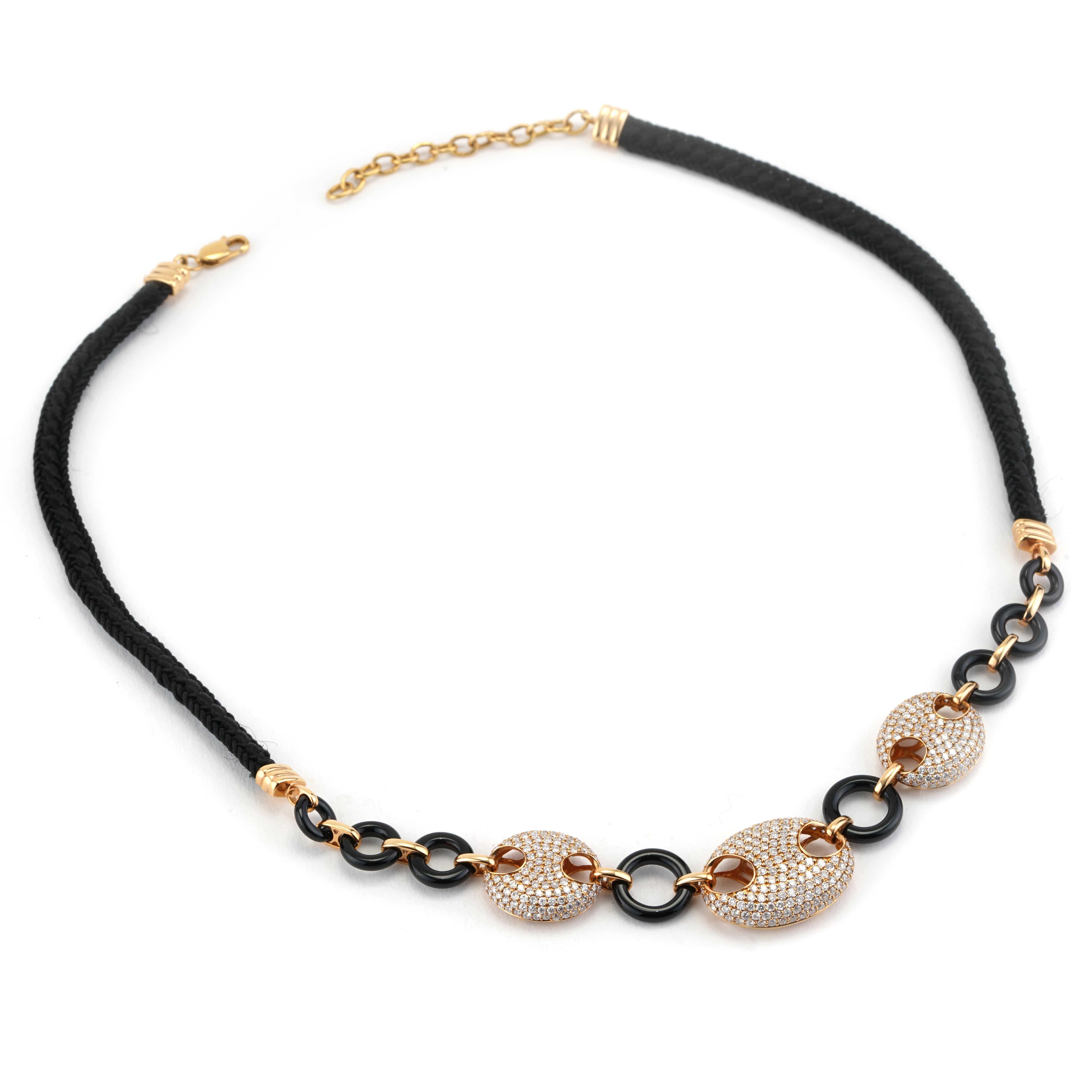 Collana L'Élise con diamanti da 4,90 CTTW in oro rosa 18 carati e cordoncino nero In condizioni Nuovo in vendita a Chicago, IL