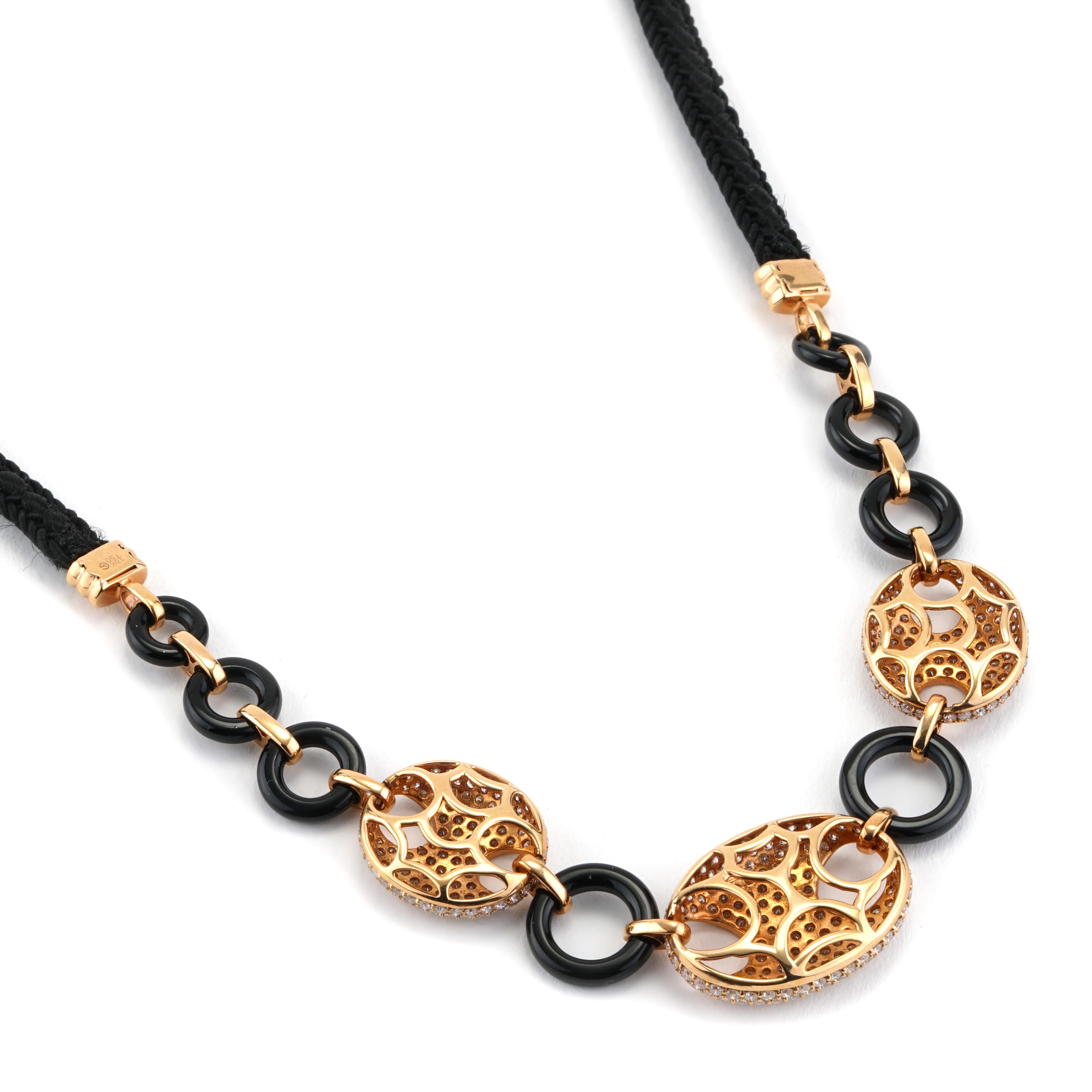 Donna Collana L'Élise con diamanti da 4,90 CTTW in oro rosa 18 carati e cordoncino nero in vendita