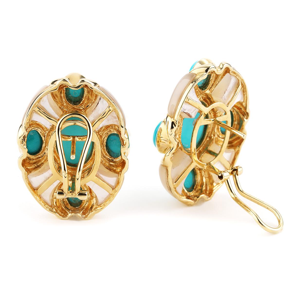 L'Élise Boucles d'oreilles or jaune turquoise et nacre Pour femmes en vente