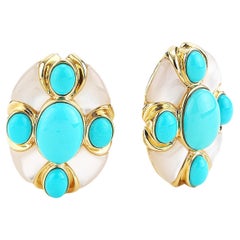 L'Élise Boucles d'oreilles or jaune turquoise et nacre