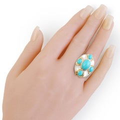 L'Élise Turquoise and Mother Of Pearl Ring in Yellow Gold
