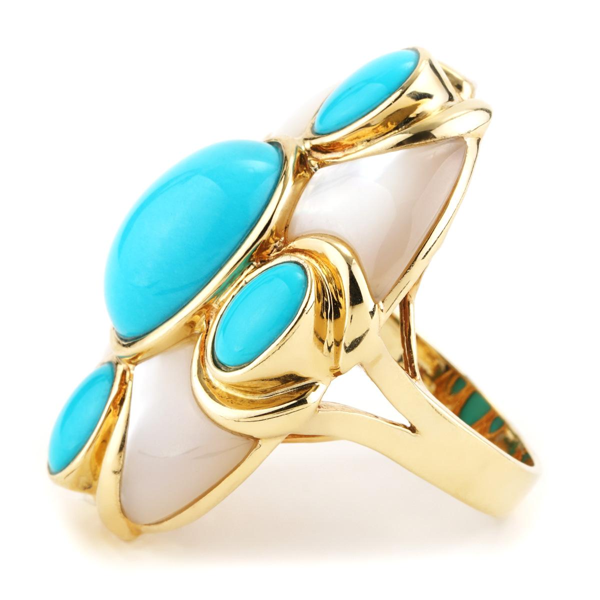 Anello L'Élise con turchese e madreperla in oro giallo In condizioni Nuovo in vendita a Chicago, IL