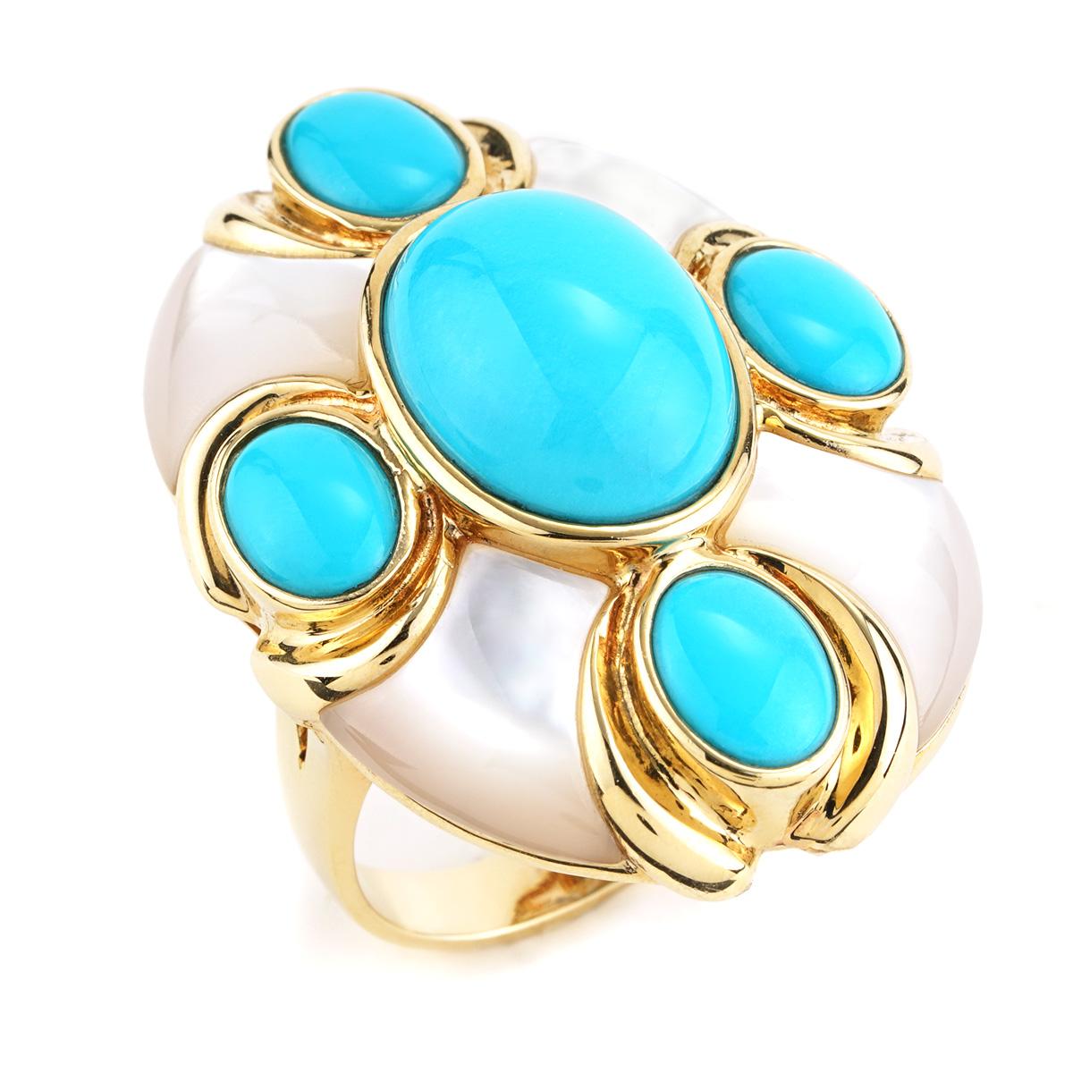Anello L'Élise con turchese e madreperla in oro giallo in vendita 1