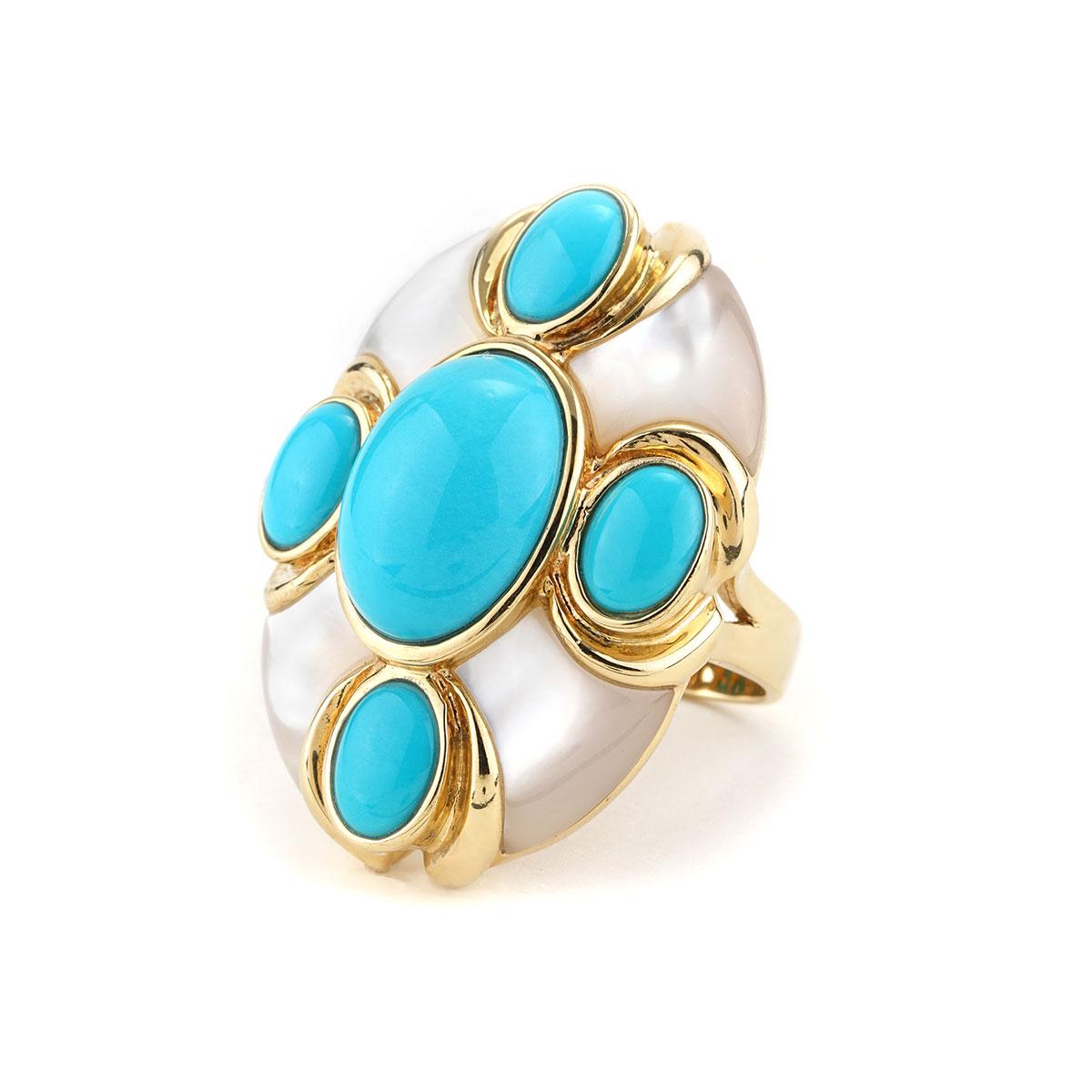Anello L'Élise con turchese e madreperla in oro giallo in vendita 2