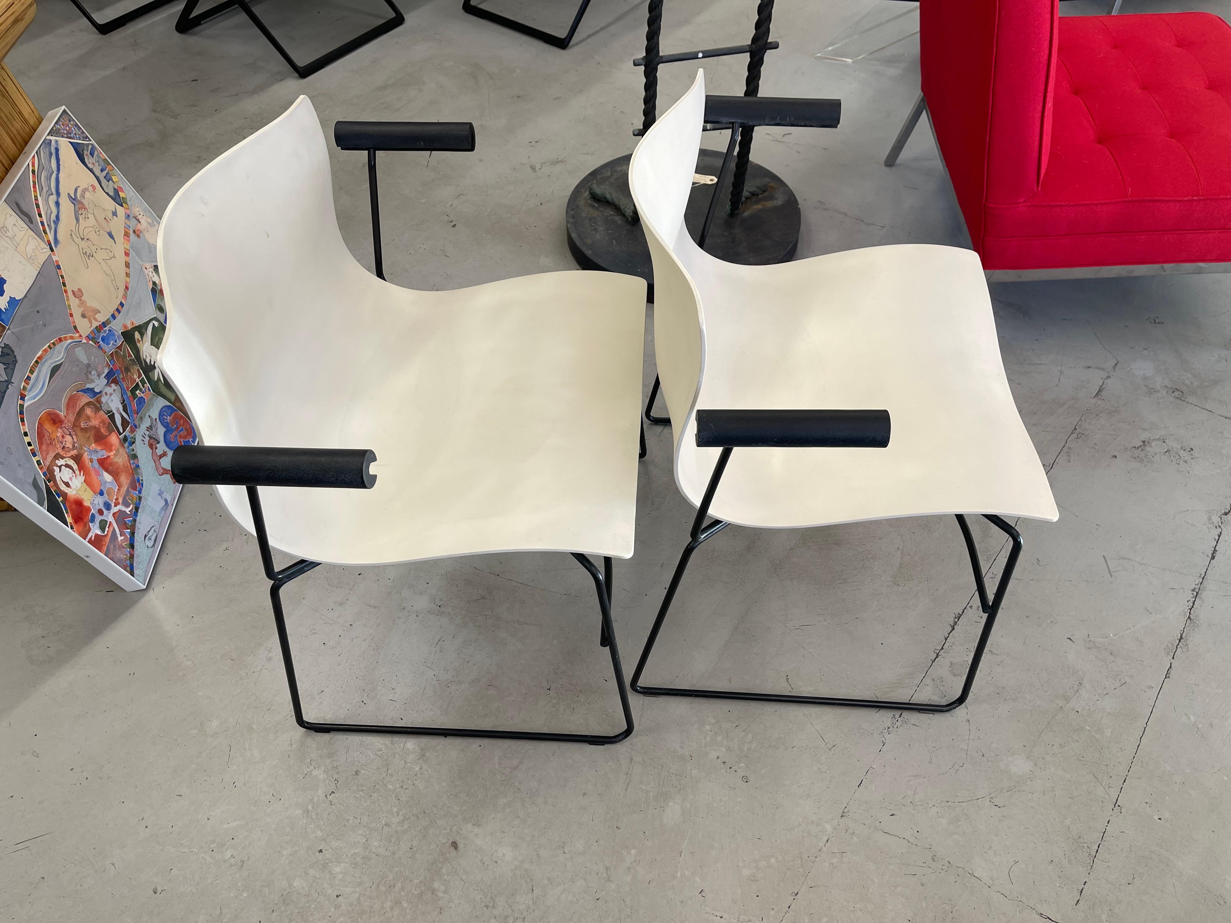 A nice pair of 1980’’s handkerchief chairs designed by the Vignelli’s for Knoll. These are the armchair versions. Some scuffs and wear in generally good condition.