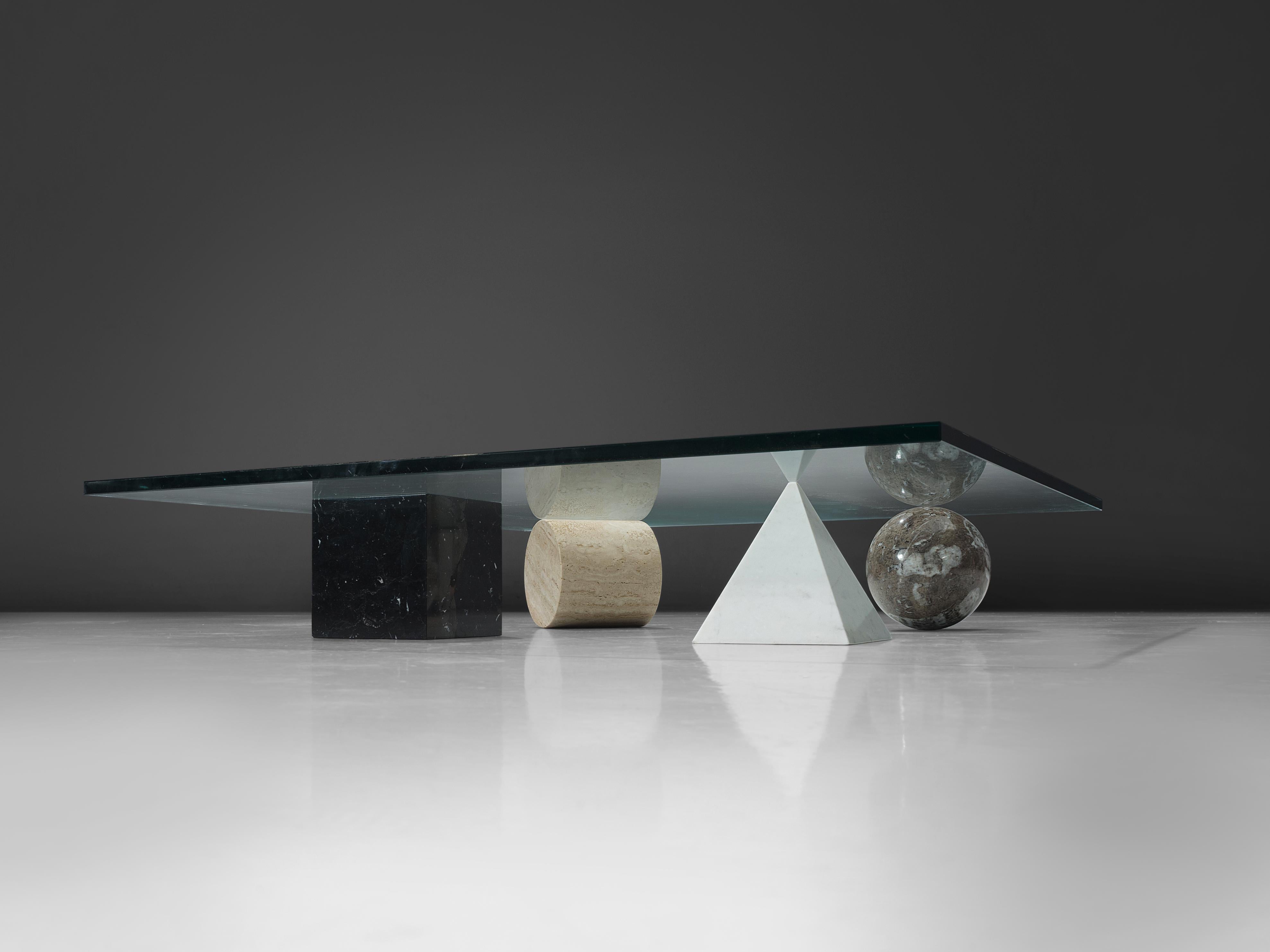 Italian Lella and Massimo Vignelli Marble 'Metaphora' Coffee Table in Marble and Brass