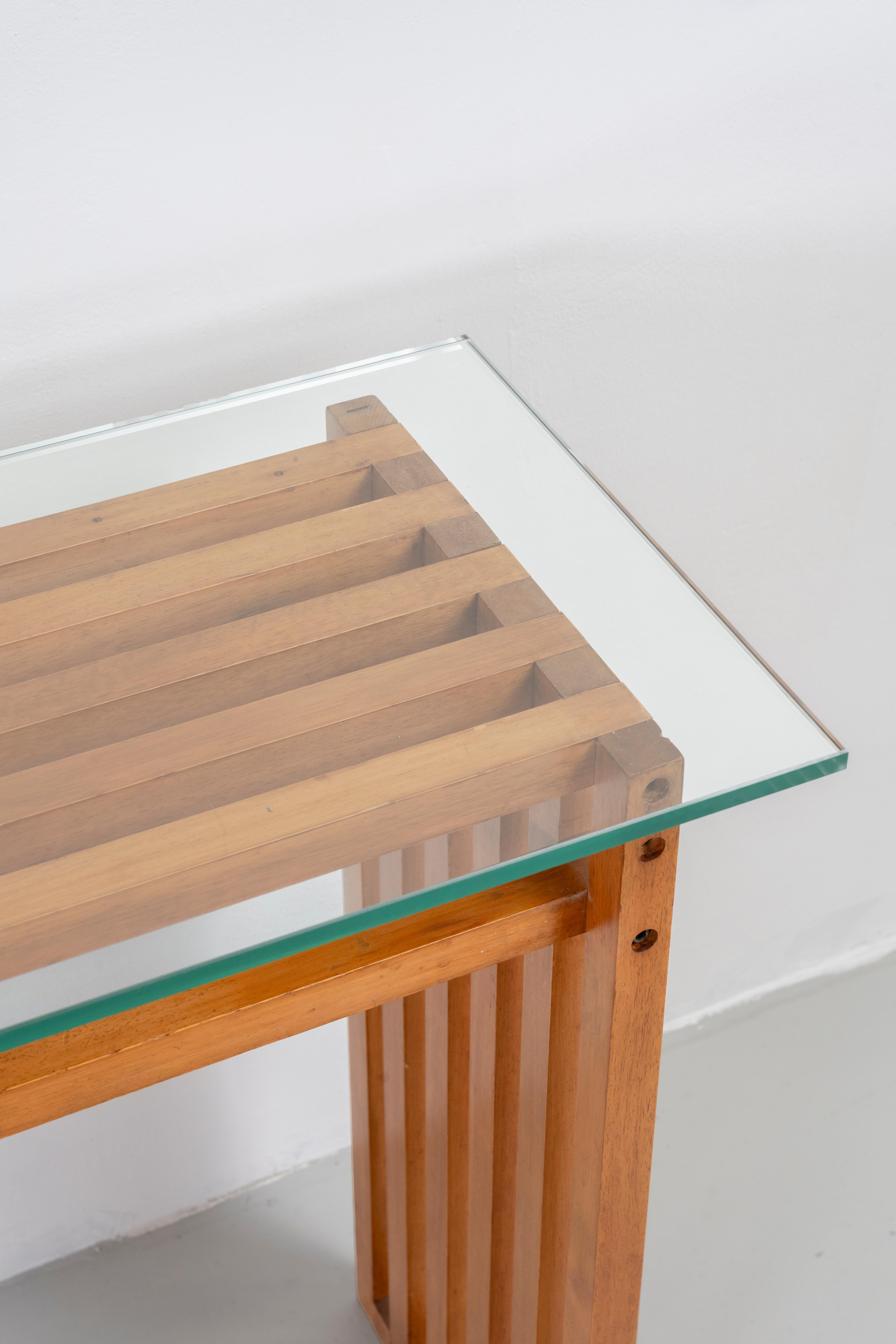 Italian Lella & Massimo Vignelli Ara Console Table in Wood and Glass by Driade 1970s For Sale