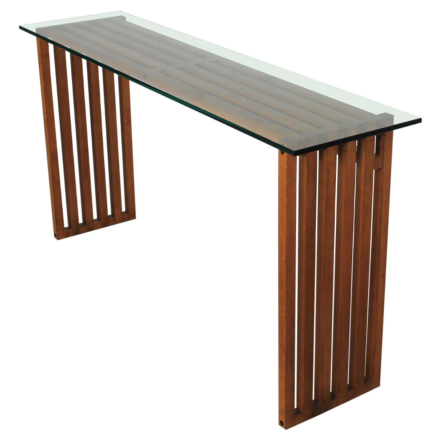 Lella & Massimo Vignelli Ara Console Table in Wood and Glass by Driade 1970s For Sale
