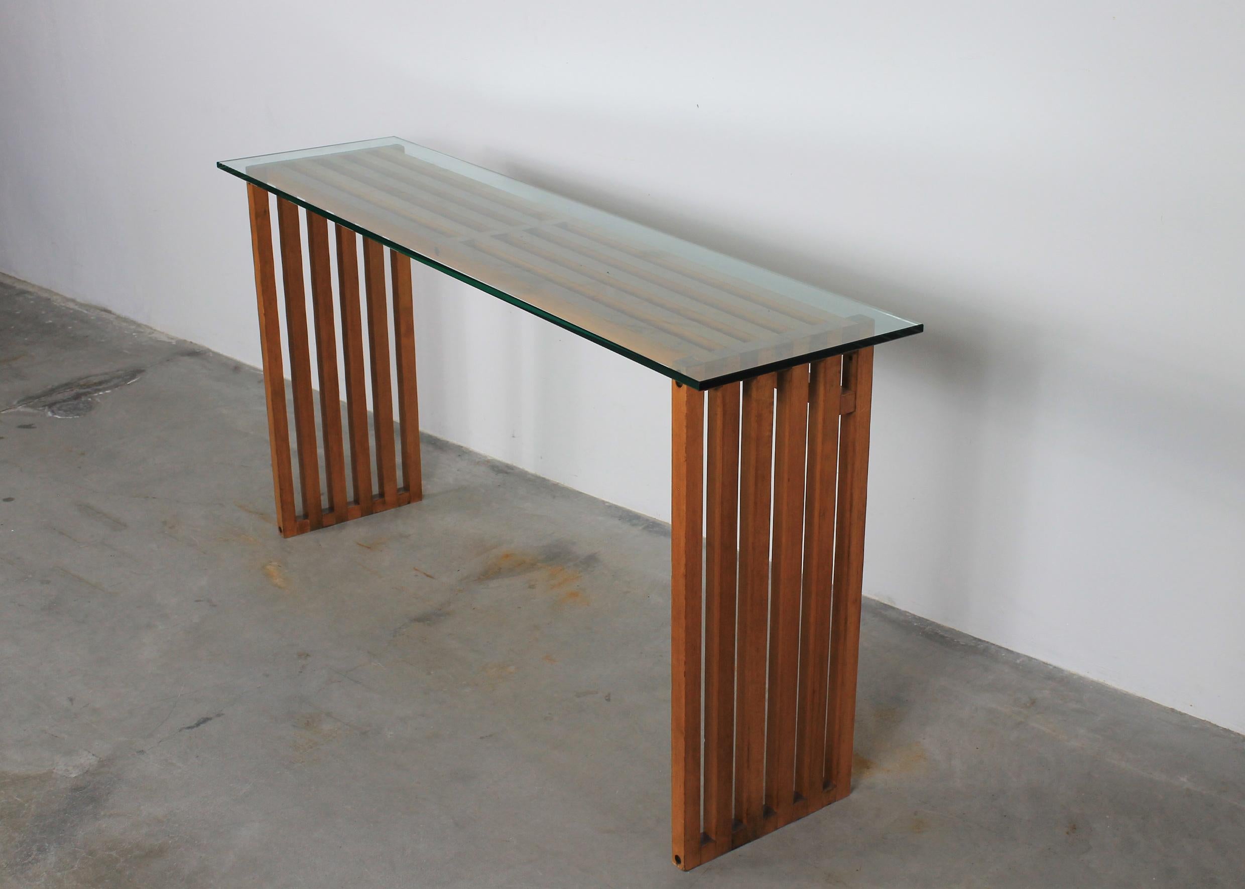 Other Lella & Massimo Vignelli Ara Console Table in Wood and Glass by Driade 1974  For Sale