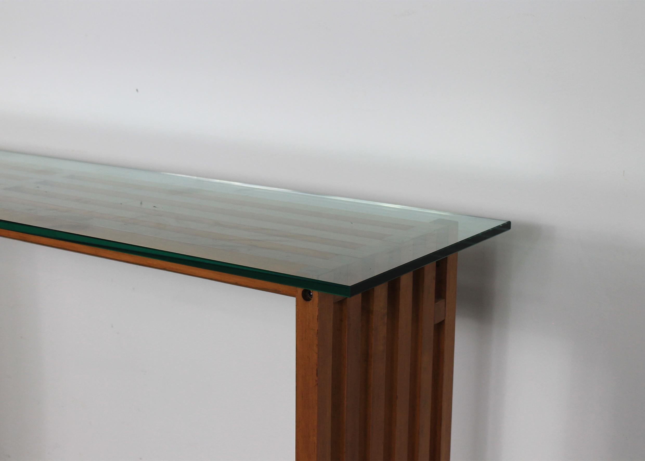 Lella & Massimo Vignelli Ara Console Table in Wood and Glass by Driade 1974  For Sale 2