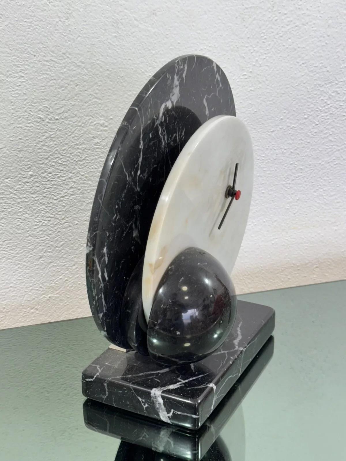 Late 20th Century Lella & Massimo Vignelli Style Marble Desk Clock 1980's Design For Sale