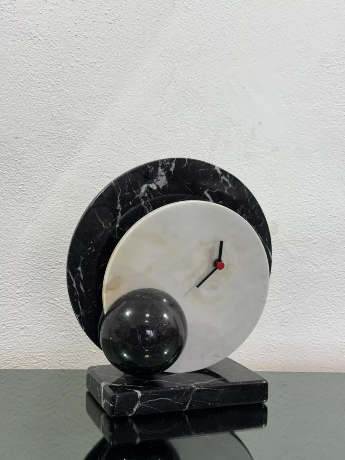 Lella & Massimo Vignelli Style Marble Desk Clock 1980's Design For Sale 2