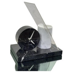 Lella & Massimo Vignelli Style Marble Desk Clock 1980's Design