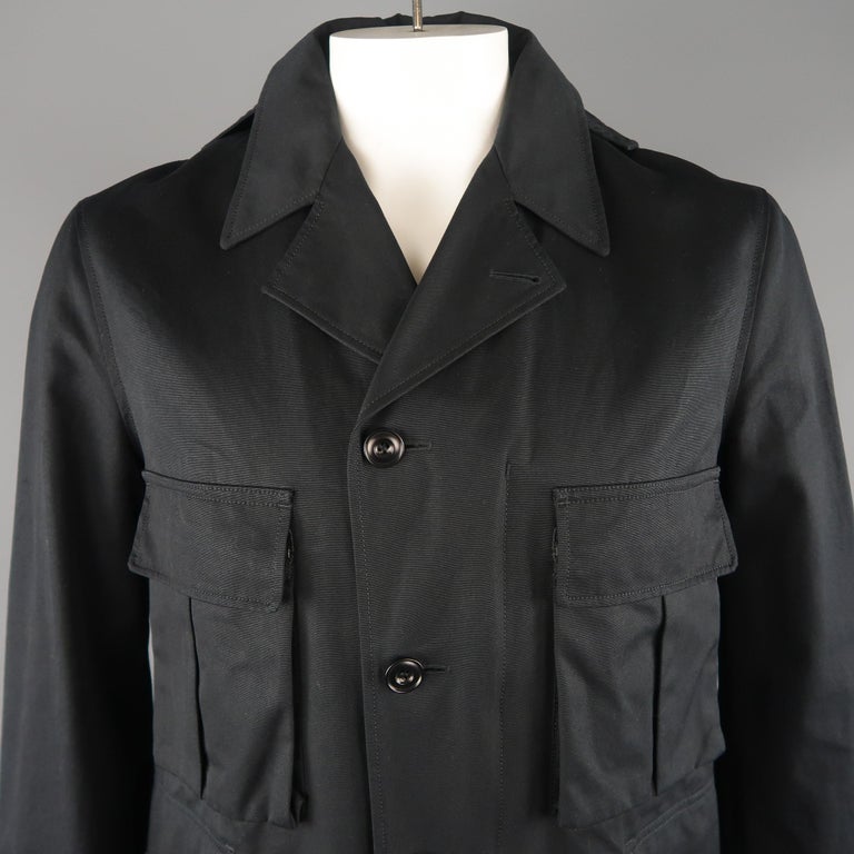 LEMAIRE 40 Navy Wool Blend Hooded Coat For Sale at 1stdibs