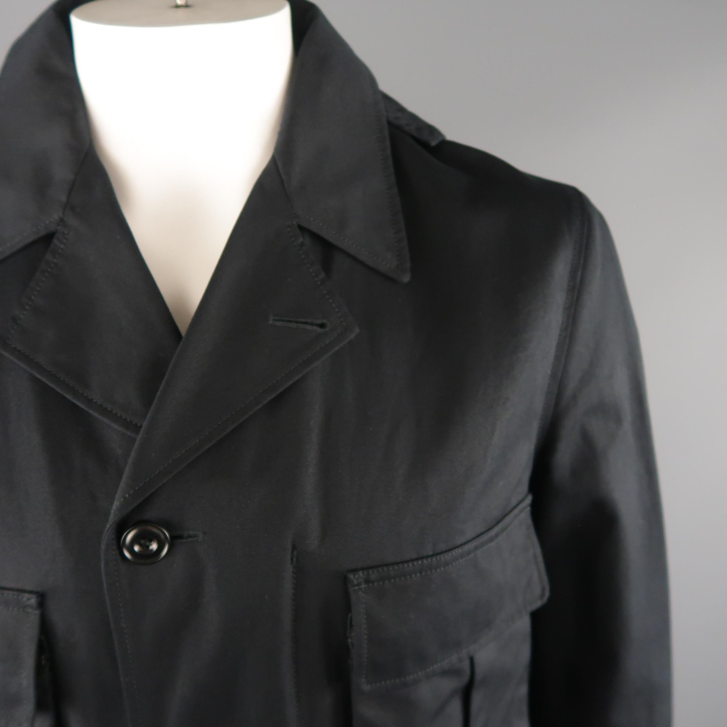 Black LEMAIRE 40 Navy Wool Blend Hooded Coat