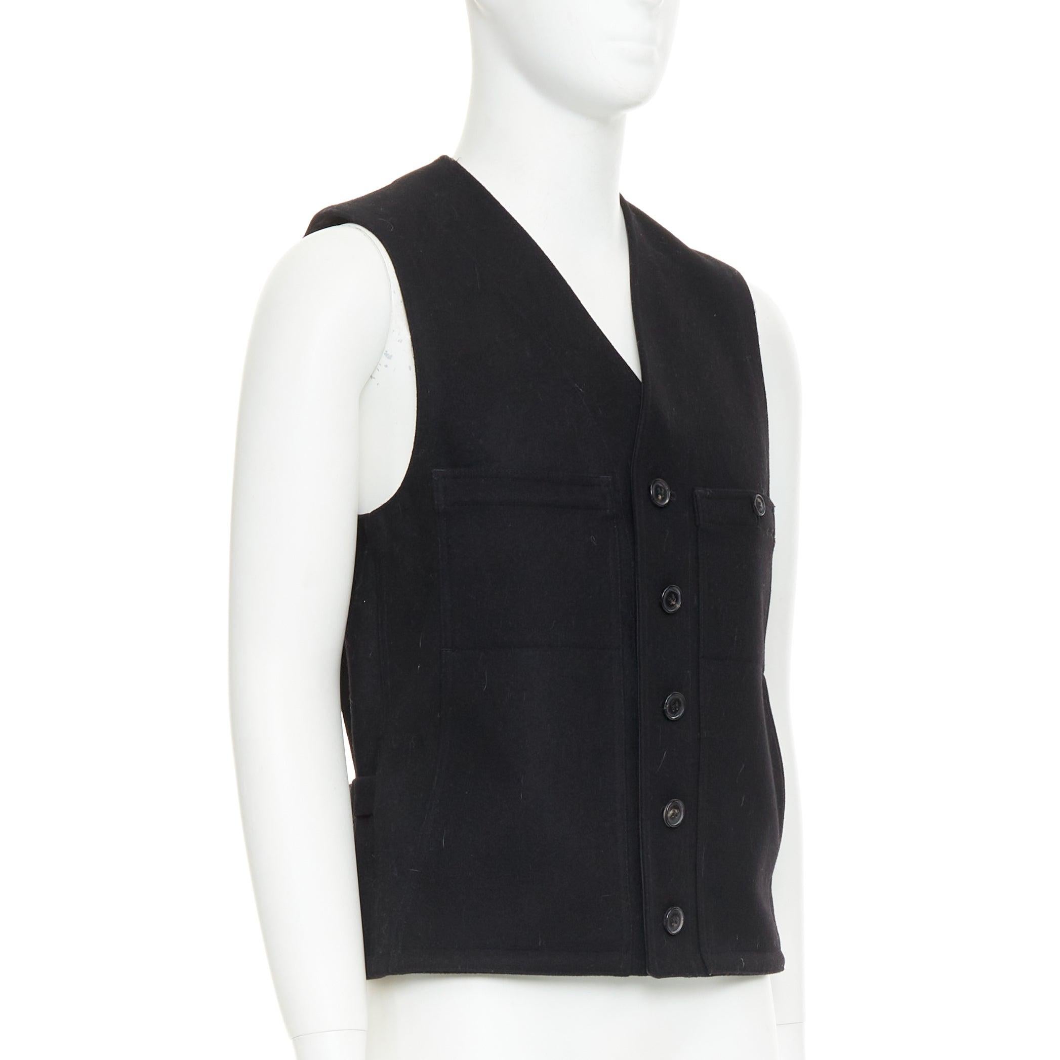 Nero LEMAIRE cappotto nero in feltro di lana vergine con bottoni in corno e tasca in vita Sz.2 M in vendita