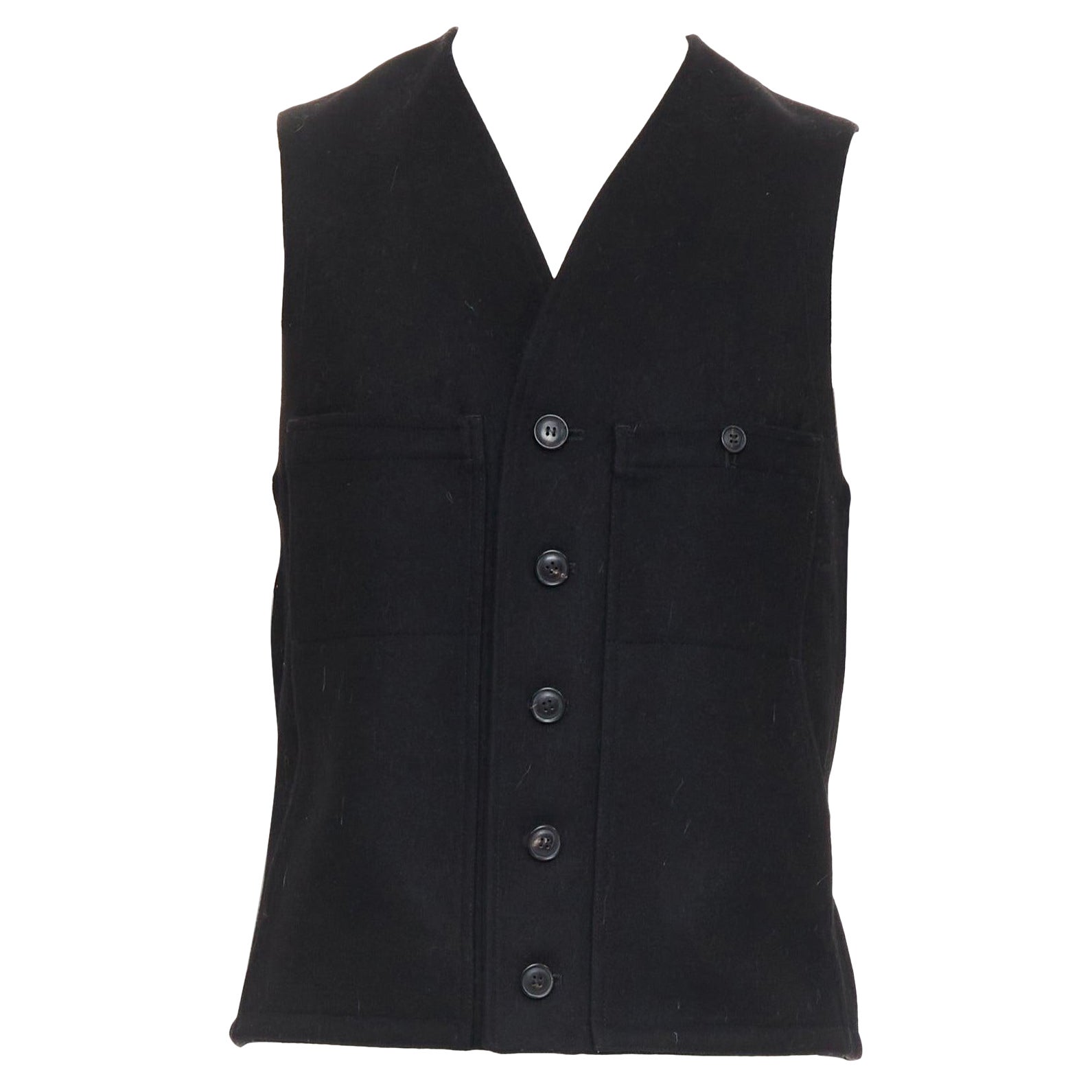LEMAIRE cappotto nero in feltro di lana vergine con bottoni in corno e tasca in vita Sz.2 M in vendita