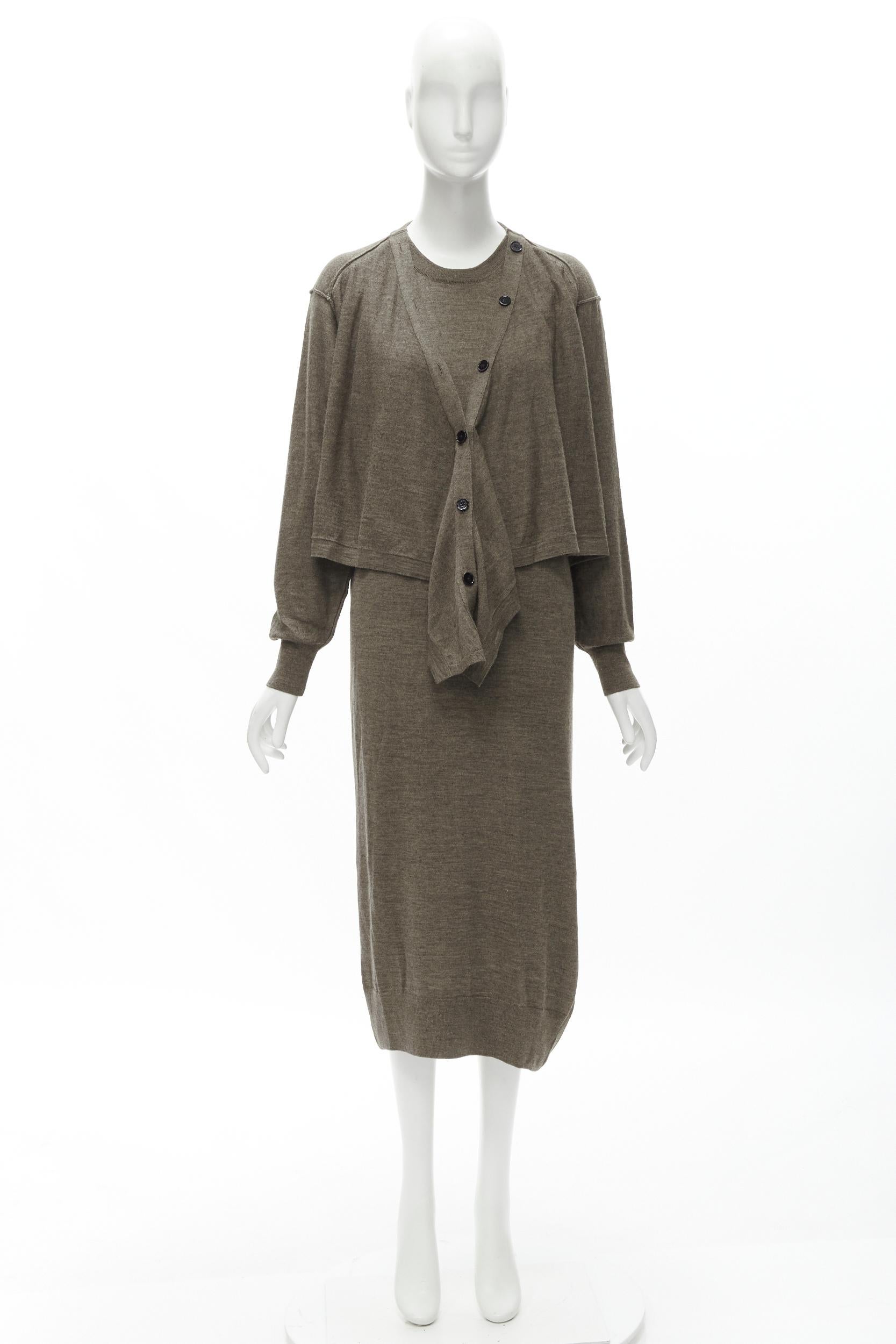 LEMAIRE brown merino wool blend tie front cardigan sweater dress XS For Sale 4