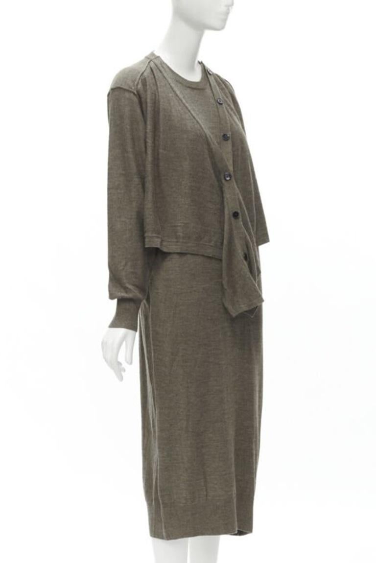 LEMAIRE marrón lana merino mezcla corbata frente cardigan suéter vestido XS en Excelente estado para la venta en Hong Kong, NT