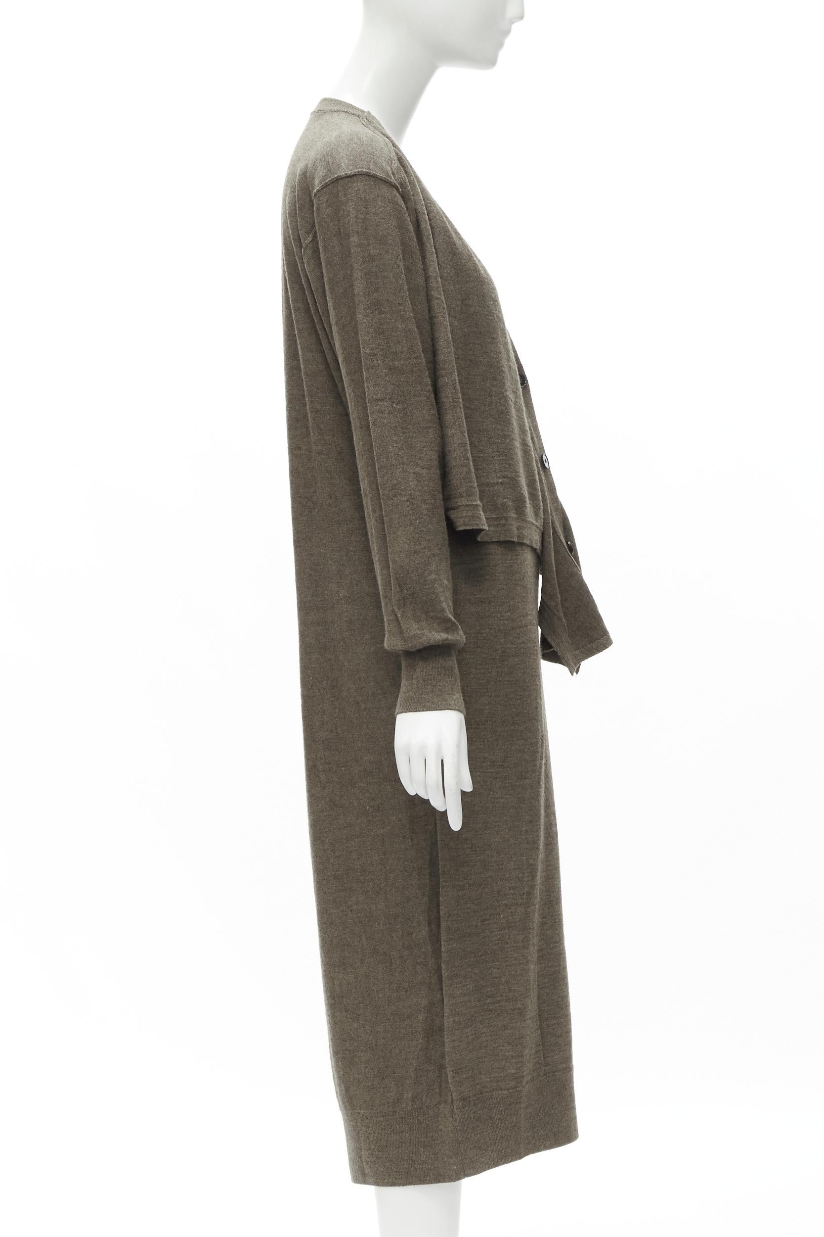 LEMAIRE brown merino wool blend tie front cardigan sweater dress XS In Excellent Condition For Sale In Hong Kong, NT