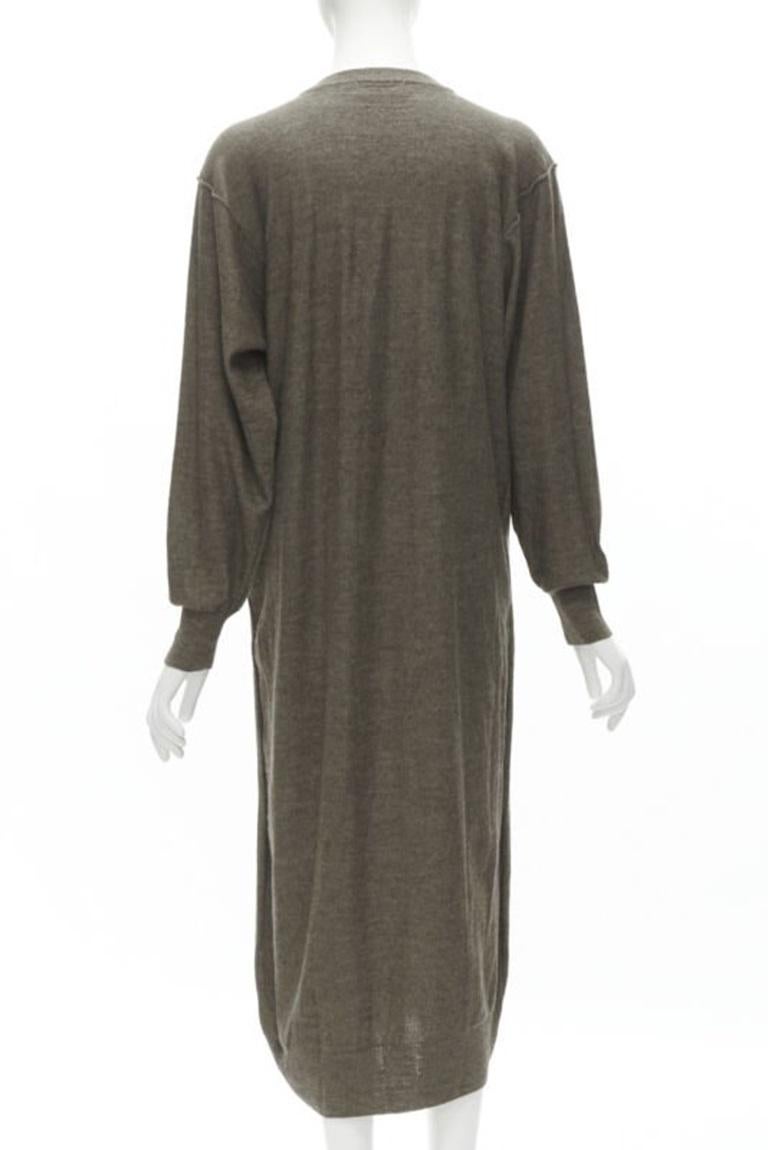 LEMAIRE marrón lana merino mezcla corbata frente cardigan suéter vestido XS en venta 1