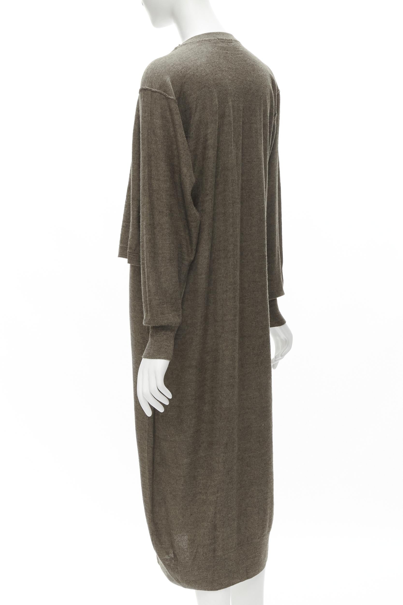 LEMAIRE brown merino wool blend tie front cardigan sweater dress XS For Sale 1
