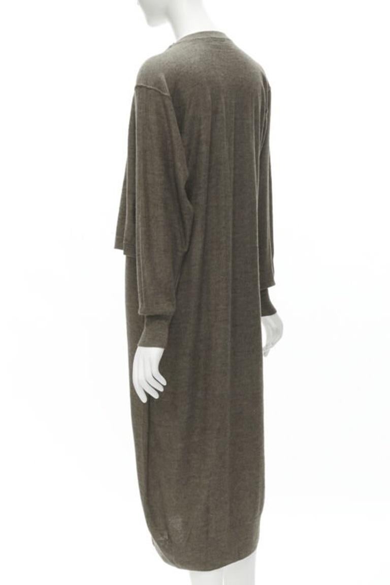 LEMAIRE marrón lana merino mezcla corbata frente cardigan suéter vestido XS en venta 2