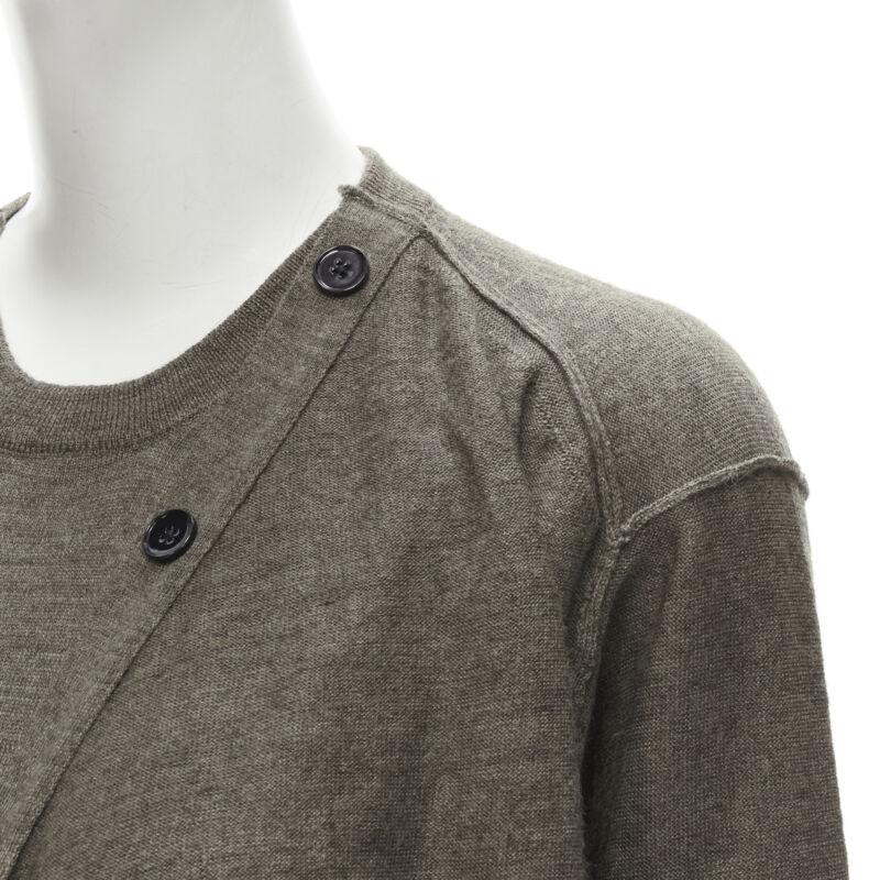 LEMAIRE marrón lana merino mezcla corbata frente cardigan suéter vestido XS en venta 3