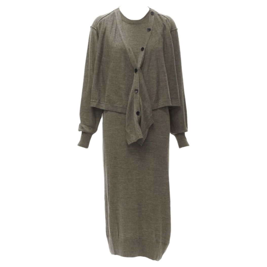 LEMAIRE Pulloverkleid aus brauner Merinowolle-Mischung mit Krawatte vorne XS im Angebot