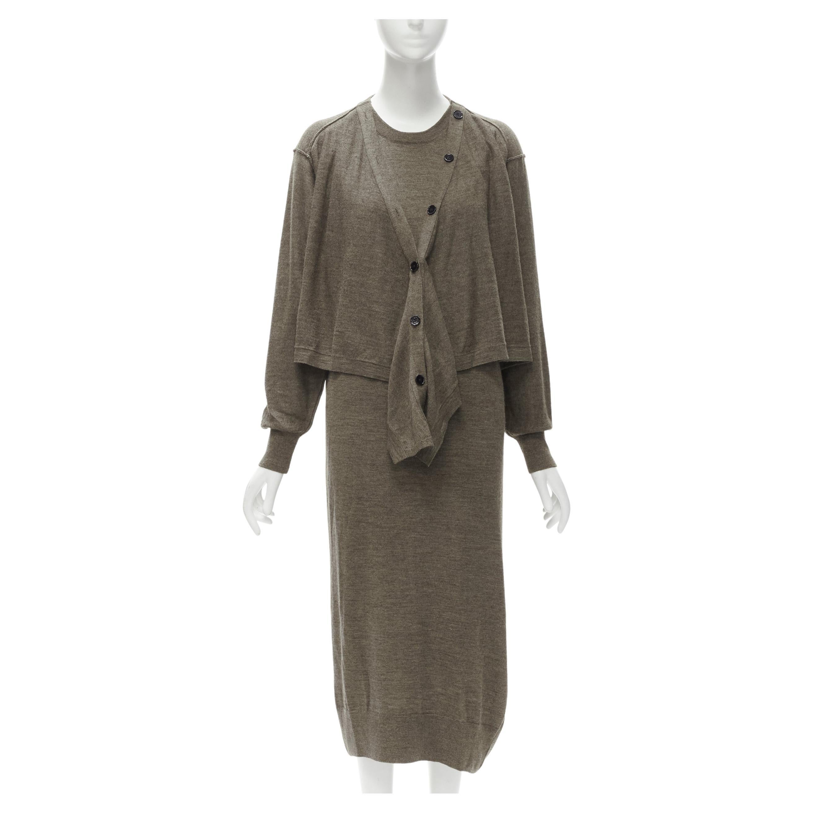 LEMAIRE brown merino wool blend tie front cardigan sweater dress XS For Sale