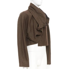LEMAIRE draped wrapped cropped linen virgin wool casual minimalist jacket FR44