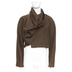 LEMAIRE draped wrapped cropped linen virgin wool casual minimalist jacket FR44
