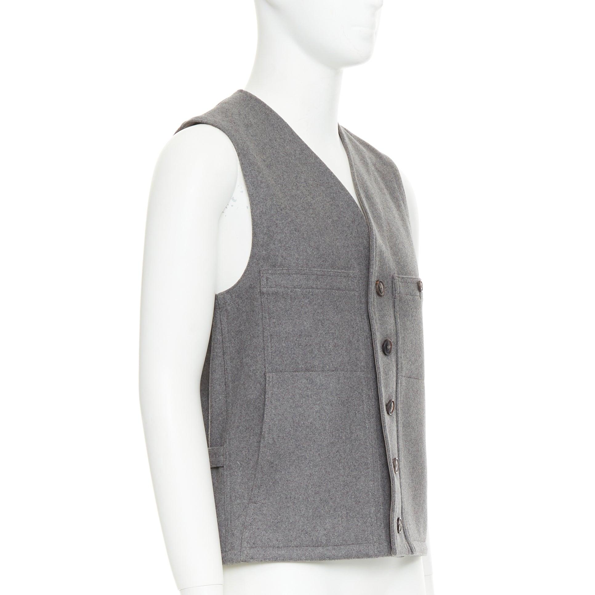 Gris A&M manteau gris 100% laine vierge feutrée boutons en corne poches à la taille gilet Sz.2 M en vente