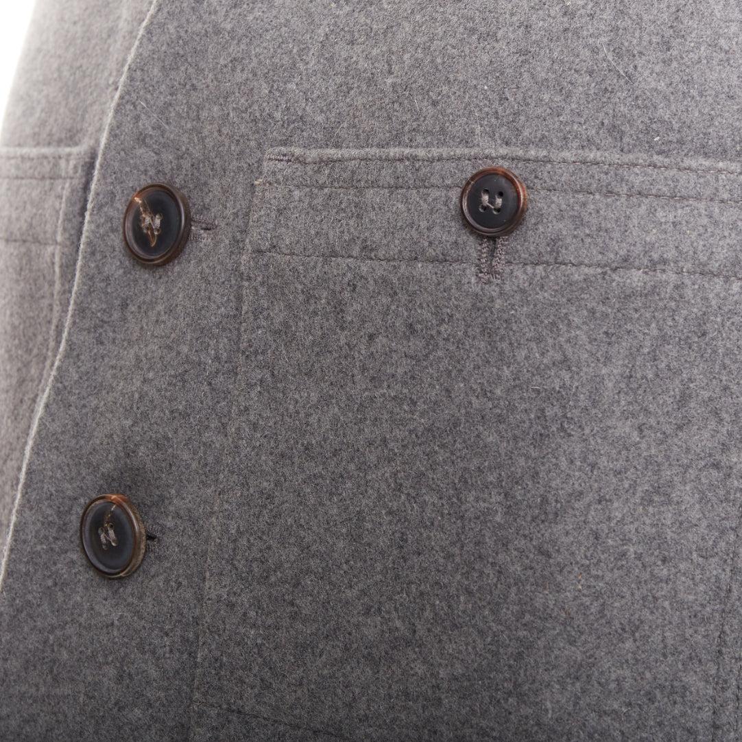 A&M manteau gris 100% laine vierge feutrée boutons en corne poches à la taille gilet Sz.2 M en vente 2