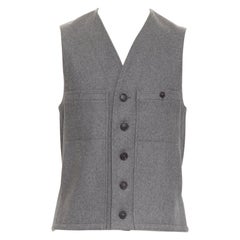 LEMAIRE grey 100% virgin wool felt horn buttons pocketed waist coat vest Sz.2 M