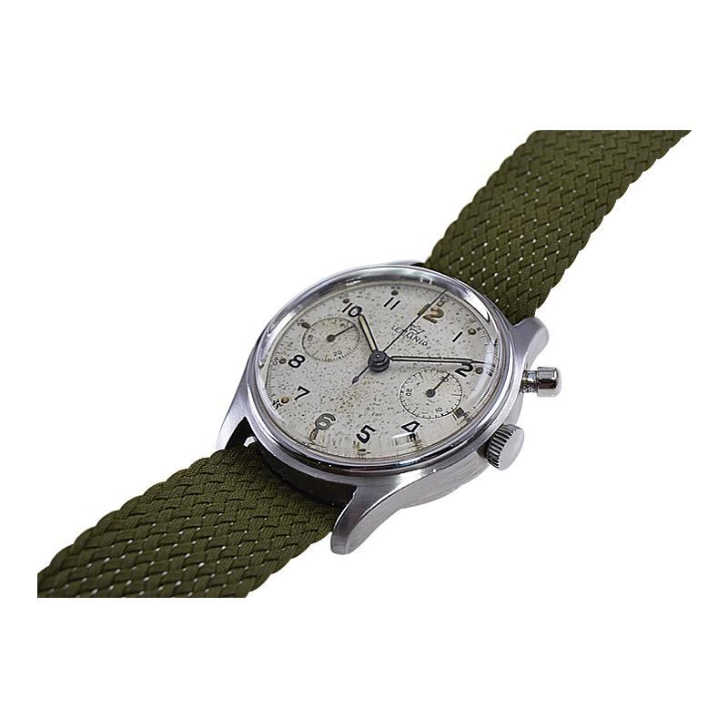 Lemania Stainless Steel Military Single Button Chronograph Manual Watch For Sale 2