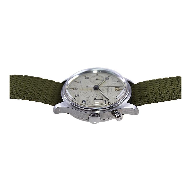 Lemania Stainless Steel Military Single Button Chronograph Manual Watch For Sale 3