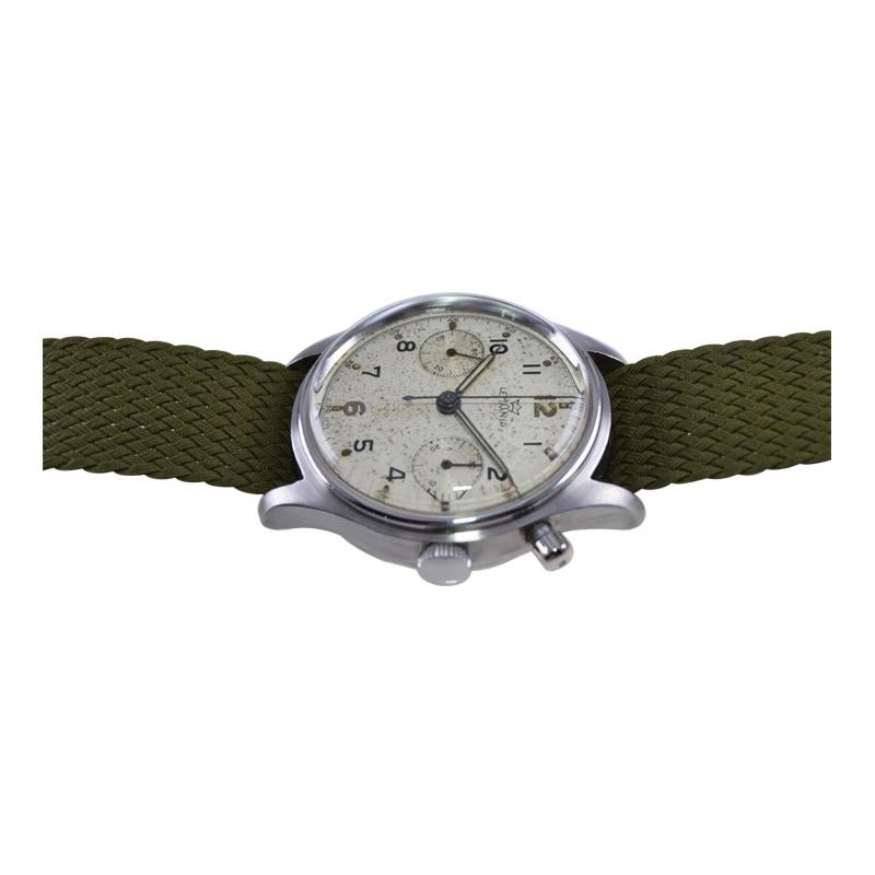 Lemania Stainless Steel Military Single Button Chronograph Manual Watch For Sale 4