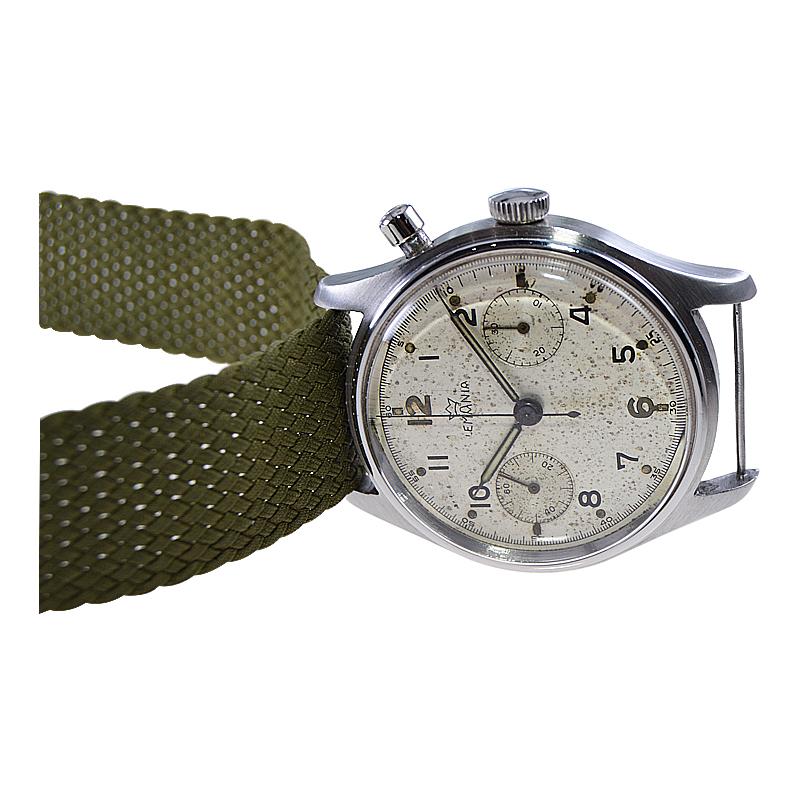 Lemania Stainless Steel Military Single Button Chronograph Manual Watch For Sale 6