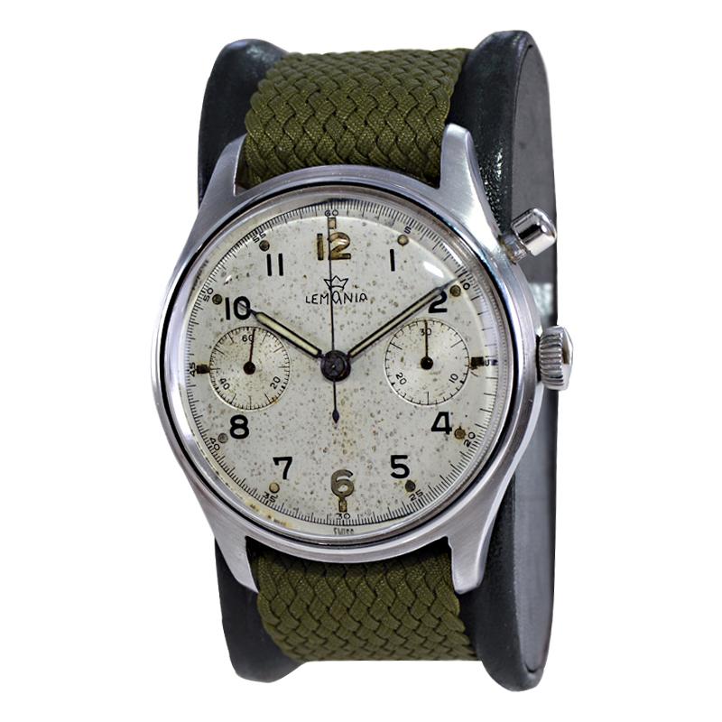 Women's or Men's Lemania Stainless Steel Military Single Button Chronograph Manual Watch For Sale