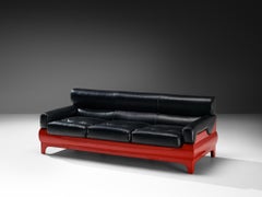 Lemax Italian Sofa in Red Fiberglass and Black Leather