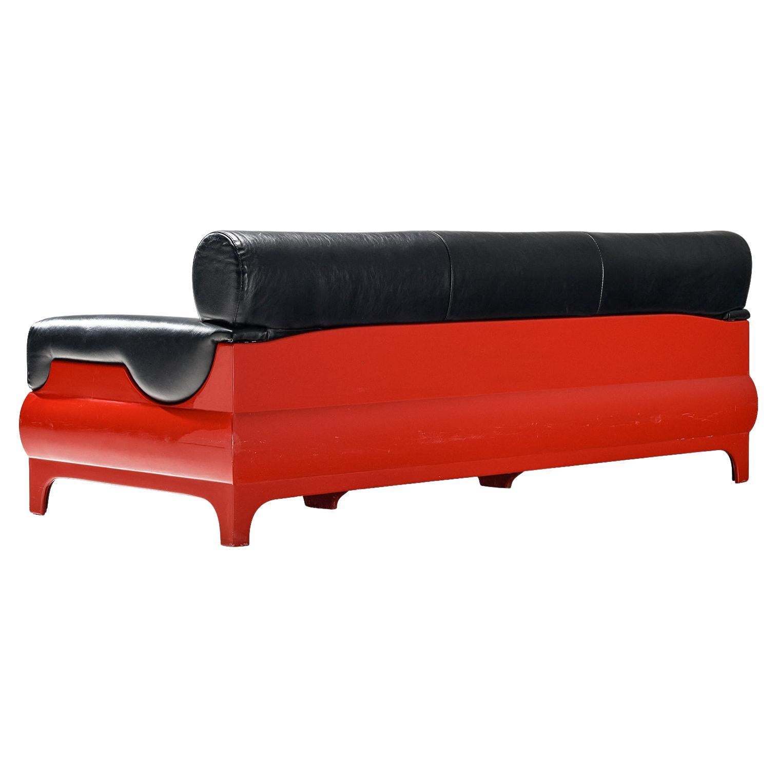 Lemax Italian Sofa in Red Fiberglass and Black Leather  For Sale