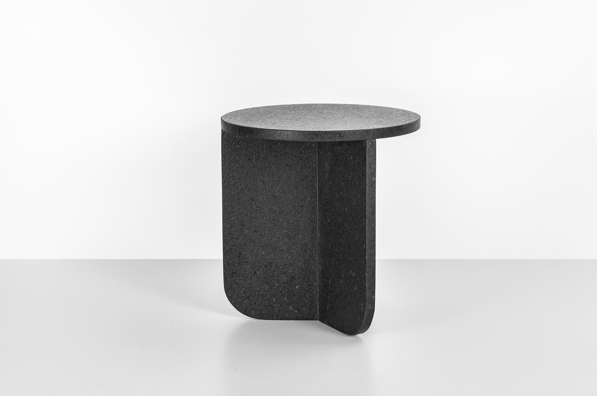 Brushed Leme Table, High, by RAIN, Contemporary Side Table, Brazilian Granite For Sale