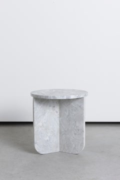 Leme Table, High, by Rain, Contemporary Side Table, Grey Alba Marble