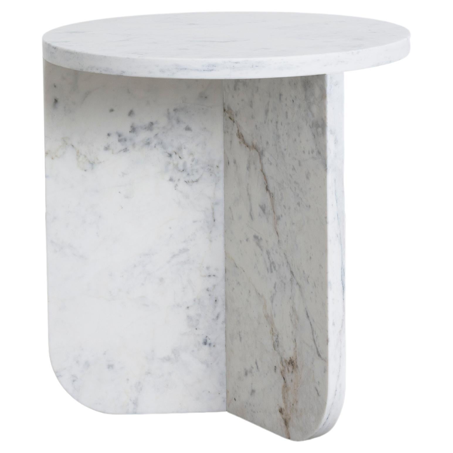 Leme Table, High, by Rain, Contemporary Side Table, White Matarazzo Marble