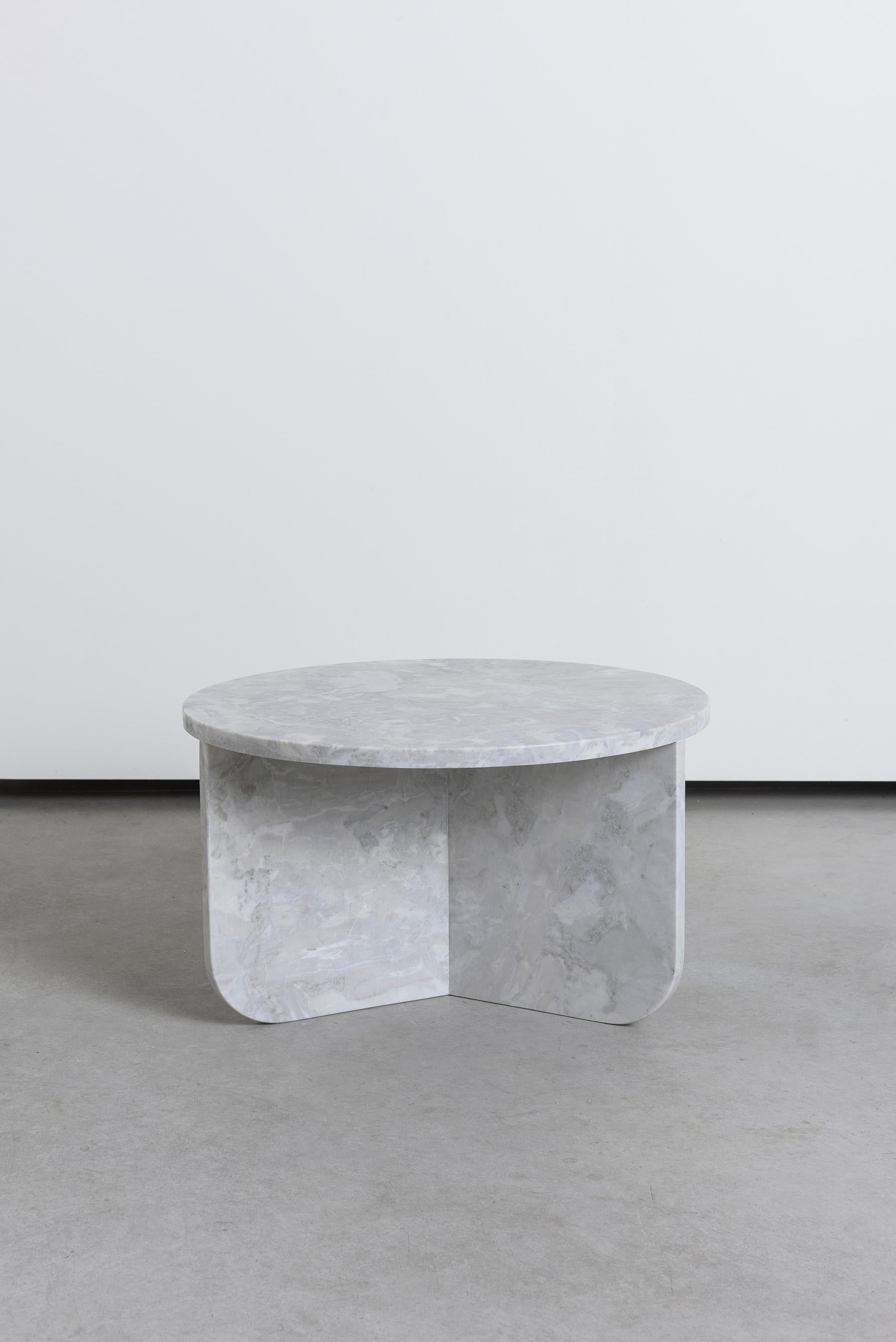International Style Leme Table, Low, by Rain, Contemporary Side Table, Grey Alba Marble For Sale