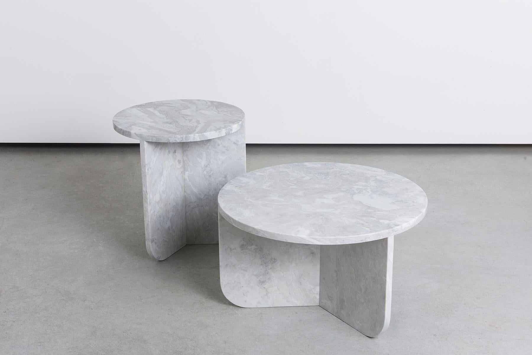 Brazilian Leme Table, Low, by Rain, Contemporary Side Table, Grey Alba Marble For Sale