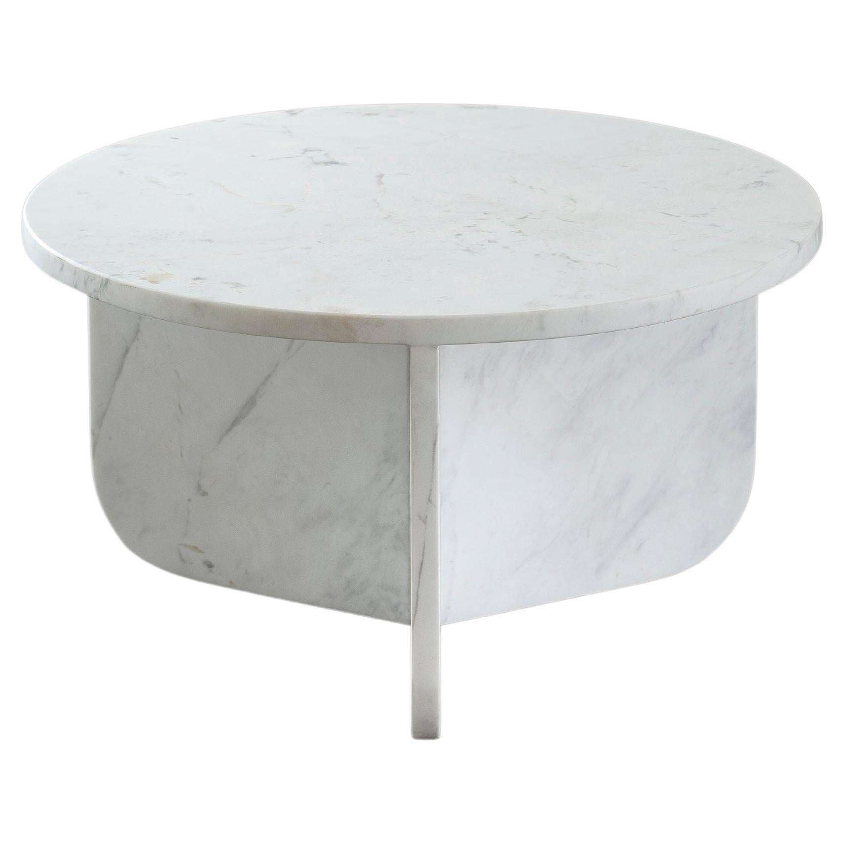 Table basse Leme, par RAIN, table d'appoint contemporaine, marbre blanc Matarazzo en vente